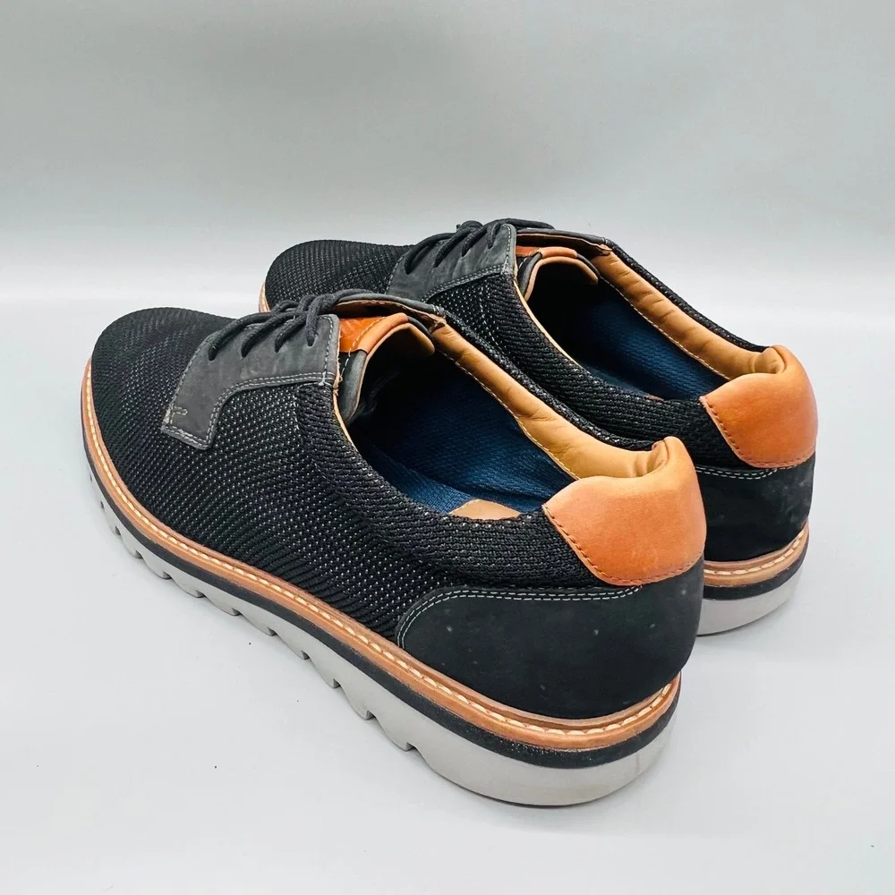 Johnston & Murphy Shoes Mens 9.5 Black Knit Braydon Plain Toe Lace Up Sneakers